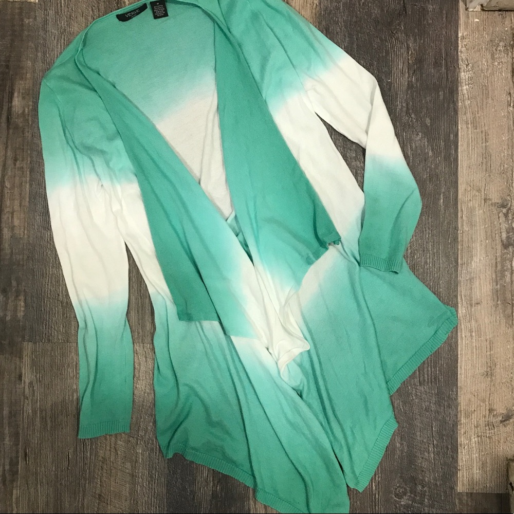 Turquoise and white tunic sweater